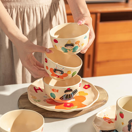 摩登主妇一家三口陶瓷碗亲子餐具可爱儿童吃饭碗筷子杯子盘子菜盘 商品图2