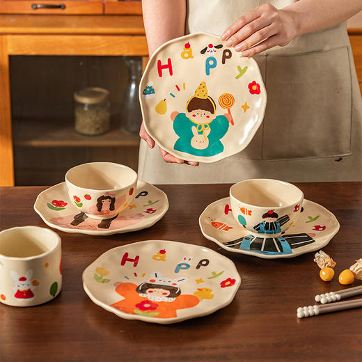 摩登主妇一家三口陶瓷碗亲子餐具可爱儿童吃饭碗筷子杯子盘子菜盘 商品图1