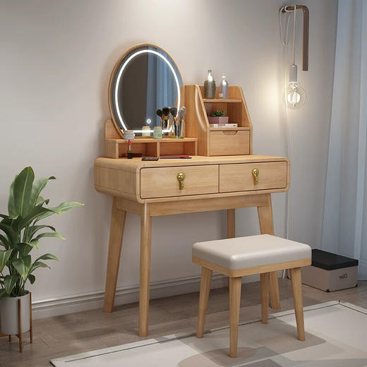 实木梳妆台带化妆镜带化妆凳9303#原木色 商品图0