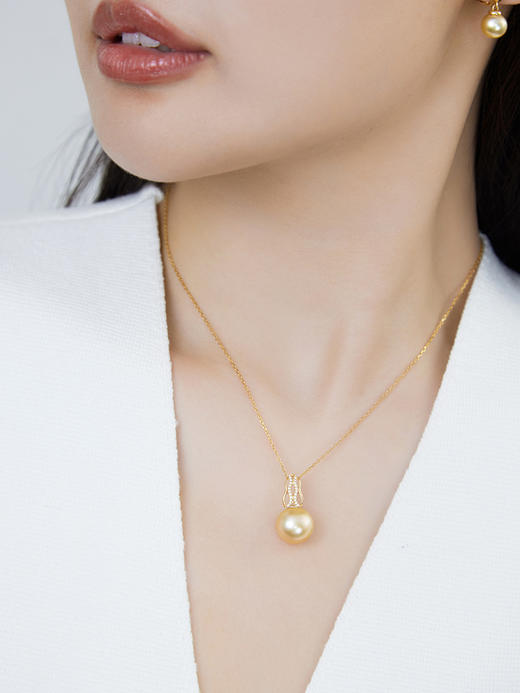 【挚友限定】蕾丝 18K金钻石吊坠南洋金珠吊坠 12-13mm 商品图2