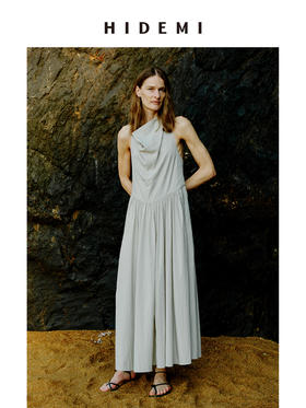 HIDEMI 度假系列荡漾领后背纽结设计感压褶背心连衣裙