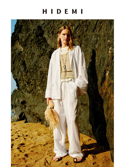 HIDEMI 度假系列水洗亚麻系列压褶休闲长裤 商品图1