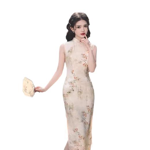 无袖双层仿苎麻印花长款旗袍，中国风少女低开衩旗袍SJT636 商品图4