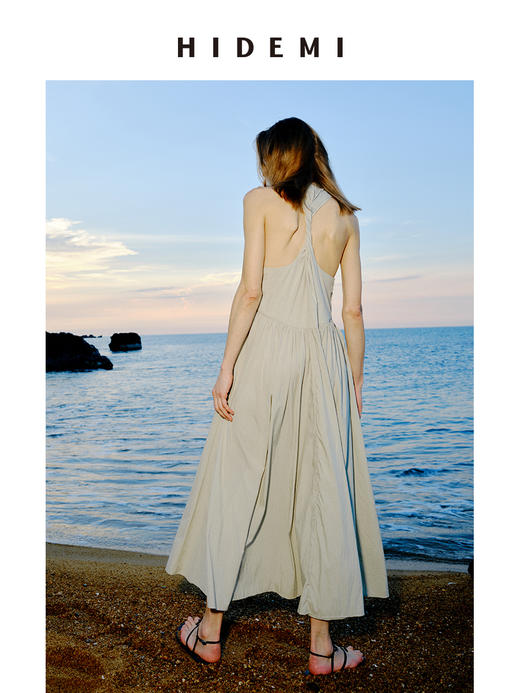 HIDEMI 度假系列荡漾领后背纽结设计感压褶背心连衣裙 商品图5