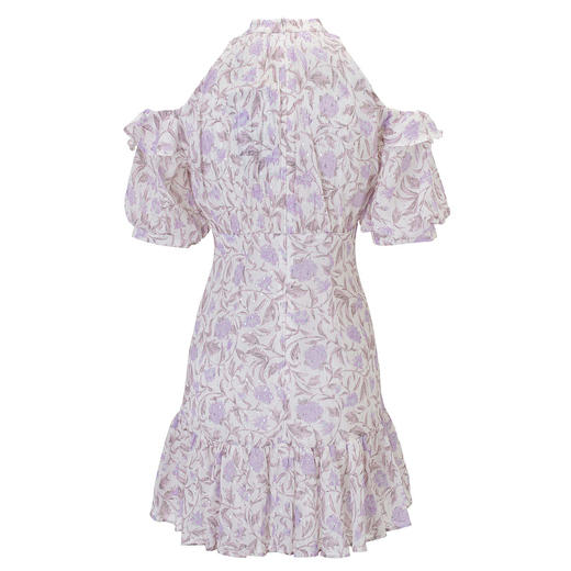 MAXRIENY碎花露肩珠扣连衣裙春季百褶裙子中短款 商品图3