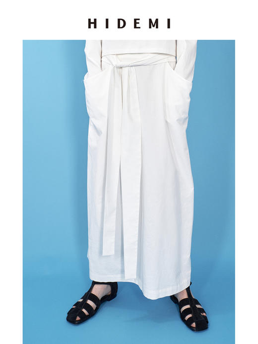 HIDEMI 度假系列水洗亚麻极简廓形口袋设计感茧型口袋腰带式半身裙 商品图3