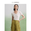 T2402074西嘉C+IMPRESS48支/2股坑条U领短袖T恤女夏简约修身上衣 商品缩略图3