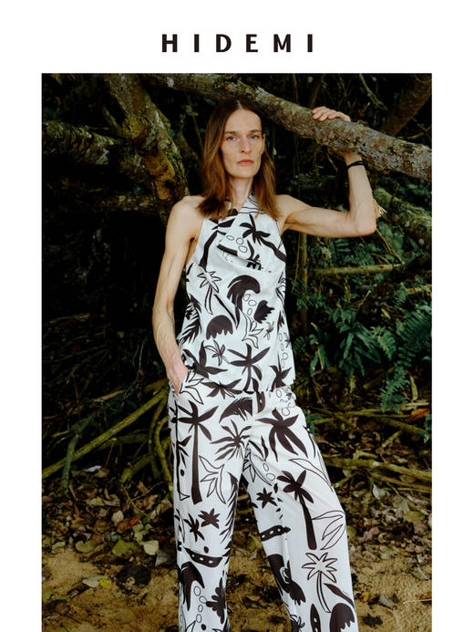 HIDEMI 度假系列“棕榈树下”手绘艺术感抽象印花米棕色四件套 商品图3