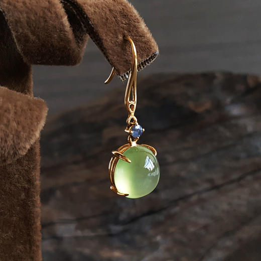 【天然正品】AU750精品黄金镶天然近全净体葡萄石蛋面耳环130524XY07 商品图2