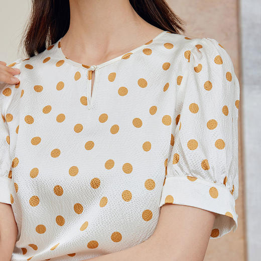 玳莎珍珠缎真丝小衫女2024年夏季波点印花100%桑蚕丝短袖衬衫上衣  CB31110 商品图2