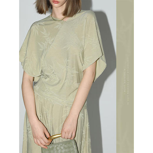 COCOBELLA[竹叶提花]新中式国风蝙蝠袖针织衫松弛感上衣TS7019-2 商品图1