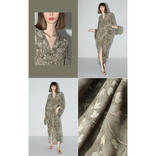 【秒杀】COCOBELLA设计感立裁不对称植物印花连衣裙茧型雪纺裙FR3056 商品图2