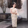 无袖双层仿苎麻印花长款旗袍，中国风少女低开衩旗袍SJT636 商品缩略图0