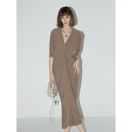 COCOBELLA新中式竹叶提花针织连衣裙立裁禅意弹力长裙FR0045 商品图1