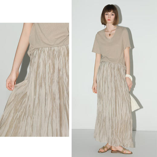 【限时秒杀】COCOBELLA重工5米压褶珠光质感半身裙高腰大摆A字长裙HS0040 商品图3