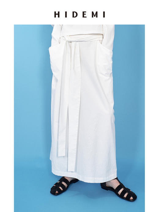 HIDEMI 度假系列水洗亚麻极简廓形口袋设计感茧型口袋腰带式半身裙 商品图4