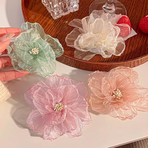 今生带花 来世漂亮【超仙欧根纱花朵发夹】夏季新款度假风刘海夹 森系花花夹子头饰  商品图3