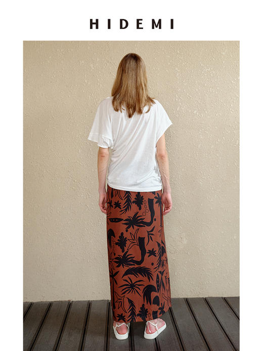 HIDEMI 度假系列水洗自然棉不对称扭扭式堆叠感短袖针织t恤上衣 白色/灰色/黑色 商品图7