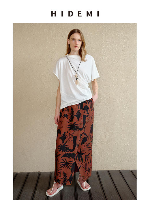 HIDEMI 度假系列水洗自然棉不对称扭扭式堆叠感短袖针织t恤上衣 白色/灰色/黑色 商品图0