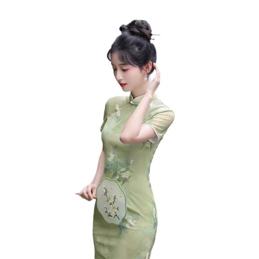 网纱印花长款侧八扣旗袍，一路绿灯学业有成高考送考SJT668 商品图4