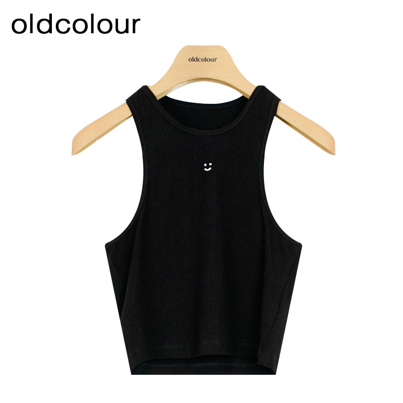 oldcolour夏季新款女士时尚简约印花无袖T恤女P21031197