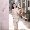 无袖双层仿苎麻印花长款旗袍，中国风少女低开衩旗袍SJT636 商品缩略图1