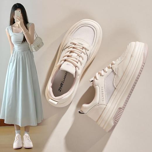 ZHR则则透气网面小白鞋女2024夏季新款百搭小白鞋厚底增高板鞋女 商品图2