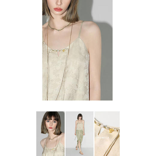 COCOBELLA新中式暗纹提花玉石盘扣人丝吊带对丝V领背心VT7001-2 商品图1