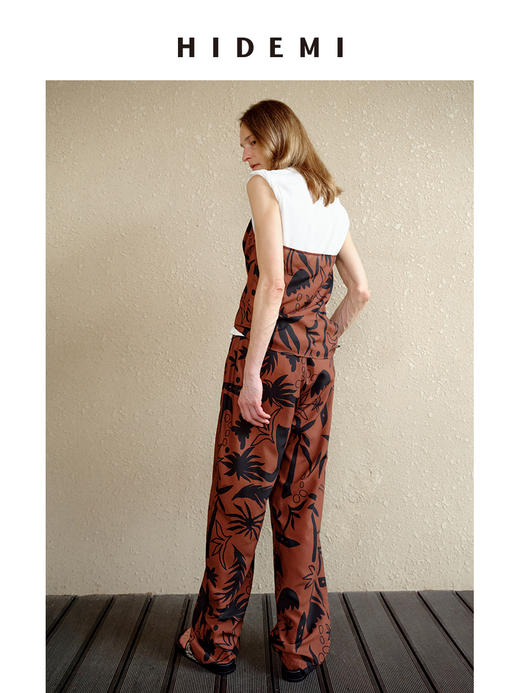 HIDEMI 【赵丽颖同款】度假系列“棕榈树下”手绘艺术感抽象印花晚霞棕红色五件套 商品图7
