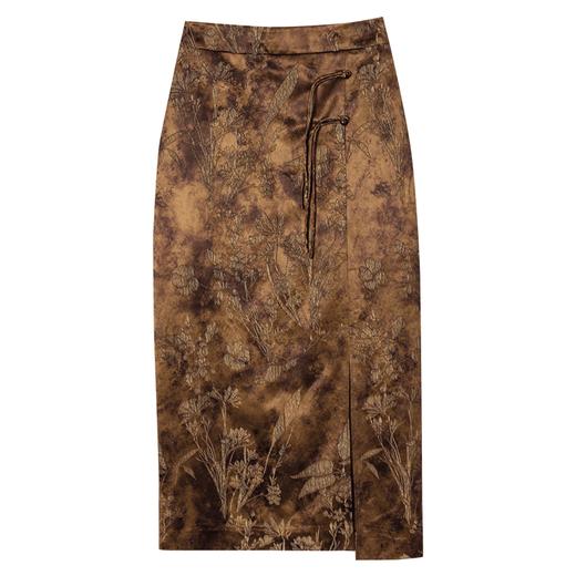 西嘉C+IMPRESS/西嘉人丝新中式半身裙女复古立体提花国风优雅开衩半裙BQ2402020 商品图4