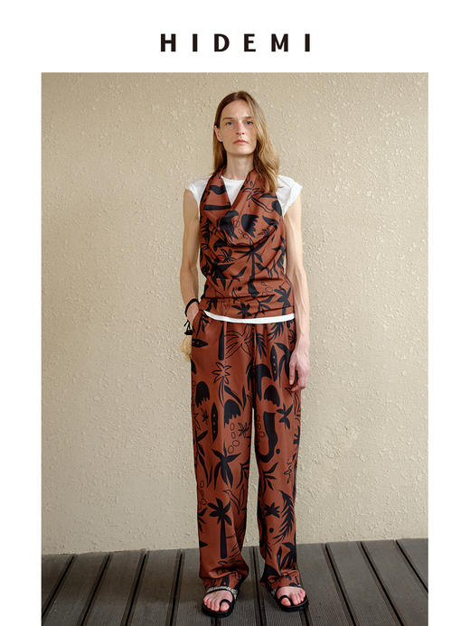 HIDEMI 度假系列水洗自然棉不对称扭扭式堆叠感短袖针织t恤上衣 白色/灰色/黑色 商品图8