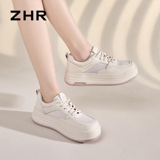 ZHR则则透气网面小白鞋女2024夏季新款百搭小白鞋厚底增高板鞋女 商品图9