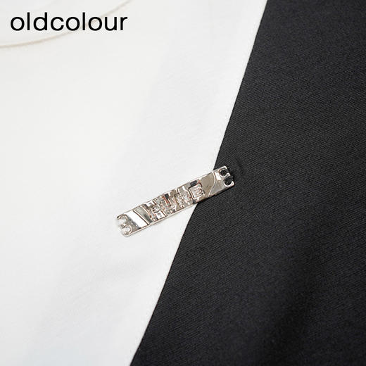 oldcolour夏季新款小众设计感短袖T恤女黑白条纹撞色P25021214 商品图3
