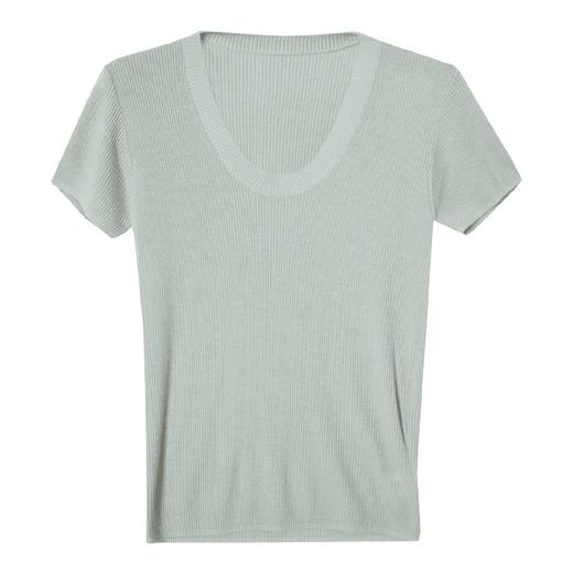 T2402074西嘉C+IMPRESS48支/2股坑条U领短袖T恤女夏简约修身上衣 商品图4