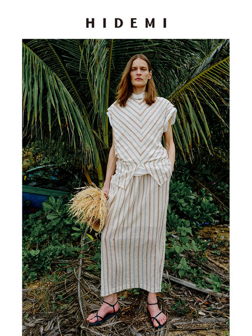 HIDEMI 度假系列水洗超柔软婴儿感色织条纹立体设计感套装 上衣/半裙 商品图2