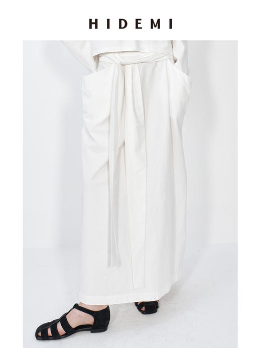 HIDEMI 度假系列水洗亚麻极简廓形口袋设计感茧型口袋腰带式半身裙 商品图1