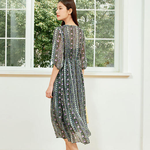 玳莎两件套真丝连衣裙2024新款夏季乔其桑蚕丝印花中长款裙  EB35106 商品图3