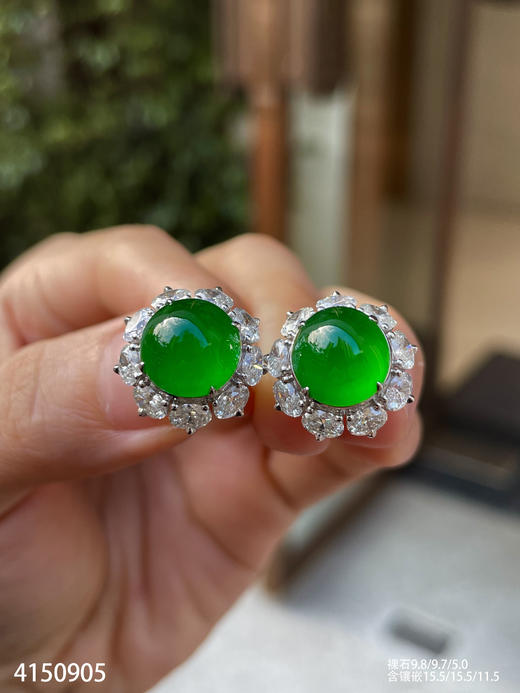 老坑玻璃种帝王绿蛋面耳钉【4150905】具体价格微信咨询 商品图5