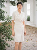 2024夏季新款米白色短袖连衣裙女气质经典通勤风连衣裙优雅职场西装裙 商品缩略图0