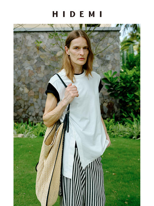 HIDEMI 度假系列圆领不对称开衩式水洗棉针织背心 商品图6