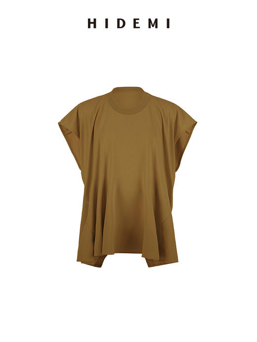 HIDEMI极简圆领龟背感廓形休闲落肩袖透气亲肤针织小飞袖T恤 白色/巧克力色/豆乳米 商品图5
