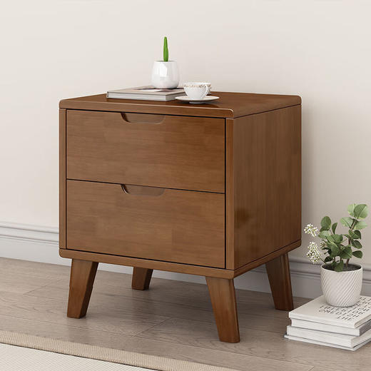 实木双抽床头柜12#胡桃色 商品图0