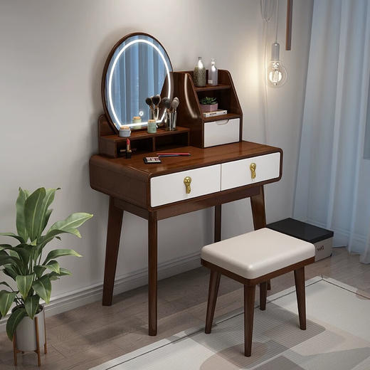实木梳妆台带化妆镜带化妆凳9303#原木色 商品图3