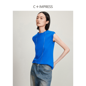 西嘉C+IMPRESS/西嘉克莱因蓝趣味麻花圆领无袖t恤夏新疆长绒棉T2402019