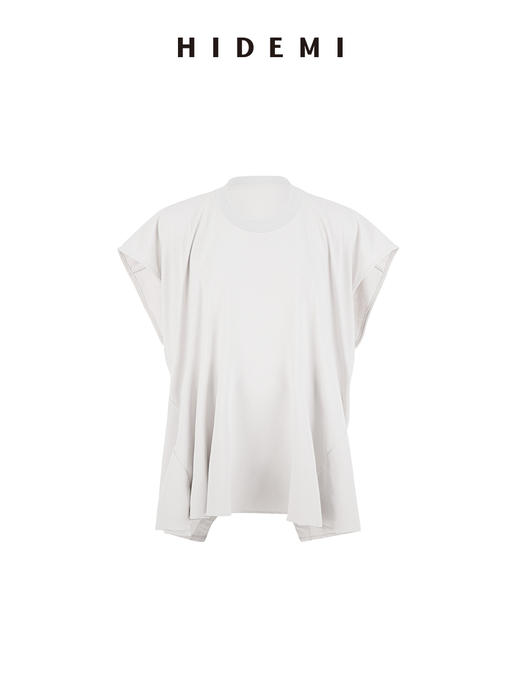 HIDEMI极简圆领龟背感廓形休闲落肩袖透气亲肤针织小飞袖T恤 白色/巧克力色/豆乳米 商品图7