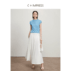 西嘉【现货】C+IMPRESS/西嘉全天丝短袖女t恤夏卷边半高领简约一字肩莱赛尔上衣T2402029 商品缩略图2