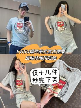 EVISU福神美式复古图案运动休闲风潮流短袖T恤（波哥穿L码）