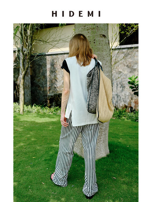 HIDEMI 度假系列圆领不对称开衩式水洗棉针织背心 商品图7