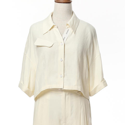 Famecoco范可儿短款落肩开身衬衫女夏季短袖设计感衬衣FAC3BH024 商品图2