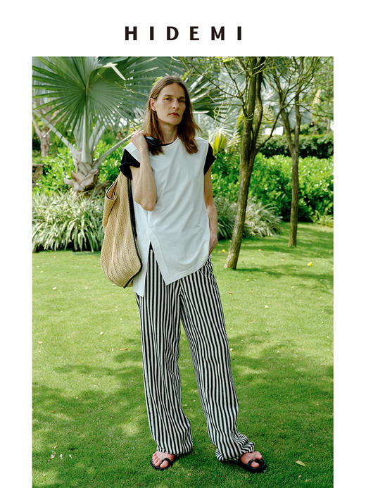 HIDEMI 度假系列圆领不对称开衩式水洗棉针织背心 商品图1